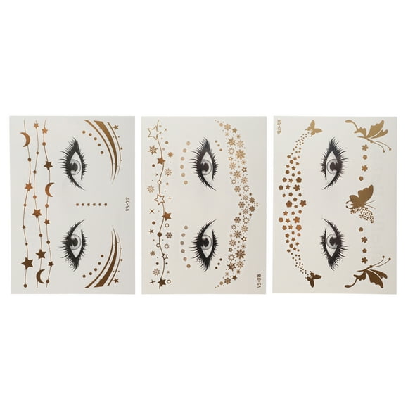 Unique Bargains Christmas 3 Pcs Waterproof Face Fake Tattoos Butterfly Stars Pattern Temporary Tatto for Adult Gold Tone