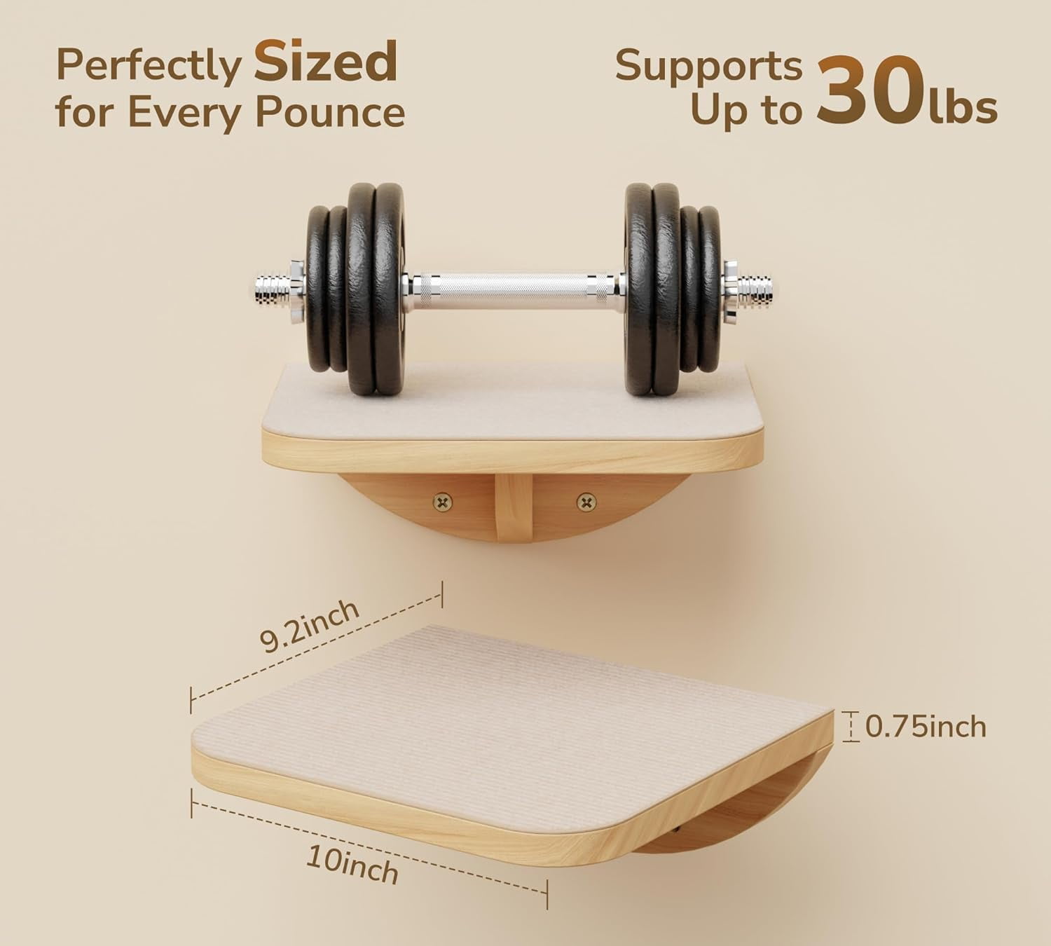 PELUOMOZ Cat Stairs, 2-Piece Wall-Mounted Wooden Steps with Scratching Mat, Climbing Shelf for Perch Platform
