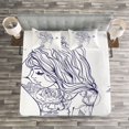 thumbnail image 3 of Ambesonne Tattoo Quilted Bedspread Set 3 Pcs, Woman Floral Botanical Art, King Size, Dark Purple and White, 3 of 3