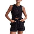 thumbnail image 3 of Conjunto de 2 Piezas de Mezclilla para Mujer, Informal, de Negocios, Sin Mangas, Blazer, Chaleco, Top y Pantalones Cortos, Conjunto de Chándal Negro S, 3 of 10