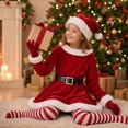 thumbnail image 4 of Christmas Costumes， Velvet Dress， Red Christmas Dress Set for Holiday Party and Gift Giving Christmas Costumes Elf Outfits Christmas Dress Up Festive Role Play Cosplay Clothes Seasonal Celebrations, 4 of 9