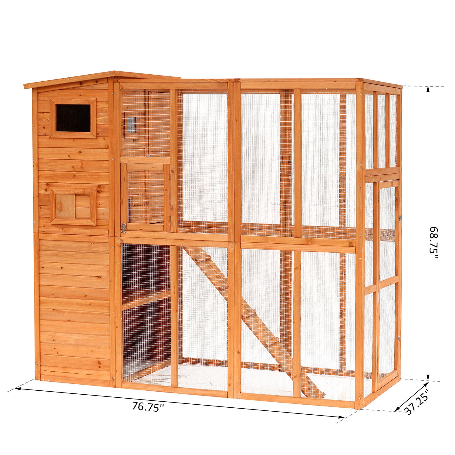 Pawhut Cat House with Large Run for Play, Large, Wooden, Outdoor ...