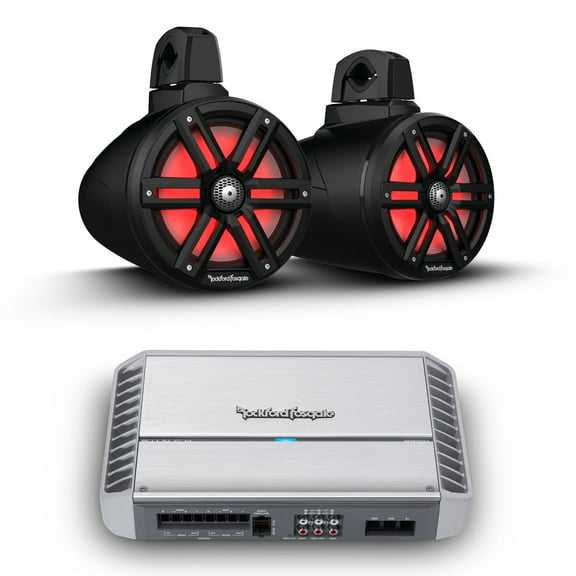 Rockford Fosgate - M2WL-8B 2-Way Color Optix 8" Black Wake Tower Speakers with Punch Marine Series PM600X4 Amplifier
