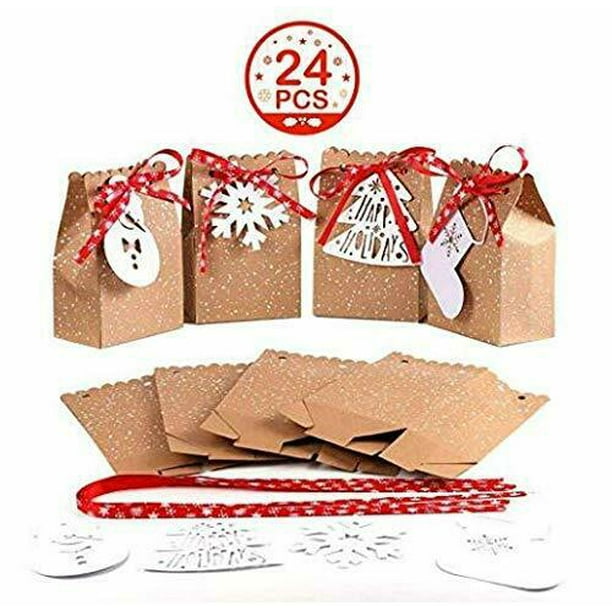24x Christmas Gift Bag Kraft Paper Bag with Ribbon and