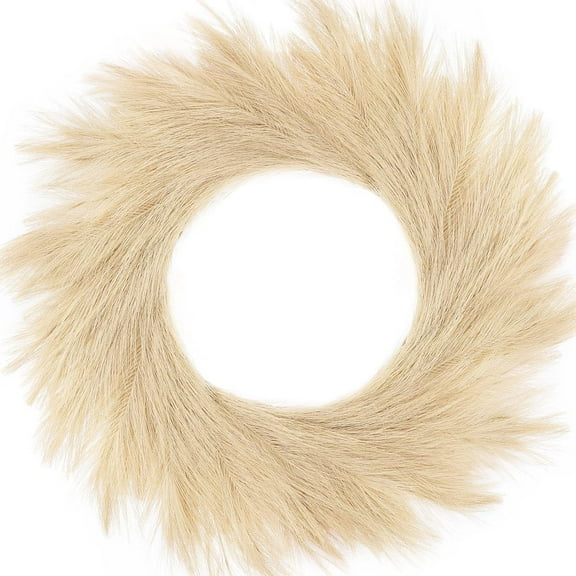 TETOU Artificial Pampas Grass Wreath, 26" Faux Pampas Grass Decor for All Seasons Home Boho Fall Modern Decoration - Beige