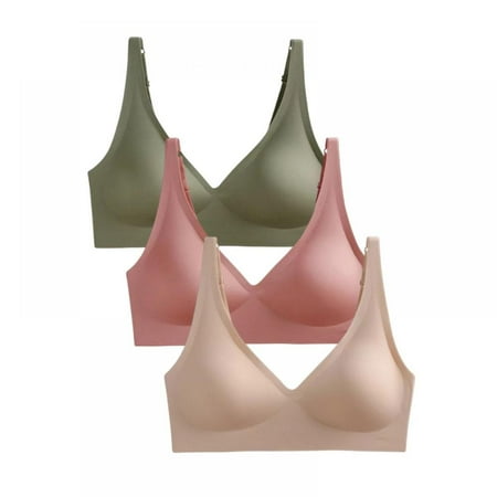 

Women Seamless Push up Bra Padded Soft Underwire T-shirt Bras - V Neck Soft and Light Basic Bras for Women Everyday Comfortable Bras(3-Packs)