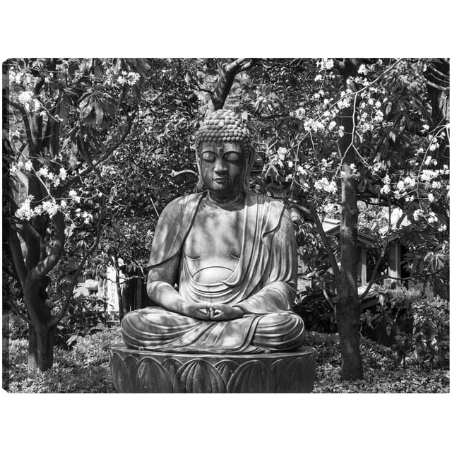 Cuadro Decorativo - Buda del jardín zen Jr Impresión en canvas, estrechado.