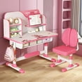 thumbnail image 6 of YNCE 2025 Upgraded Kids Desk and Chair Set, Height Adjustable Children Table and Chair Set with Cartoon Pattern Drawer Ergonomic Scientific Separation Study Writing Desk for Birthday, 6 of 7