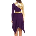 thumbnail image 2 of YONGHS Women Long Sleeve Praise Dance Dress Liturgical Metallic Color Block Worship Robe Dresses Dark Purple M, 2 of 7