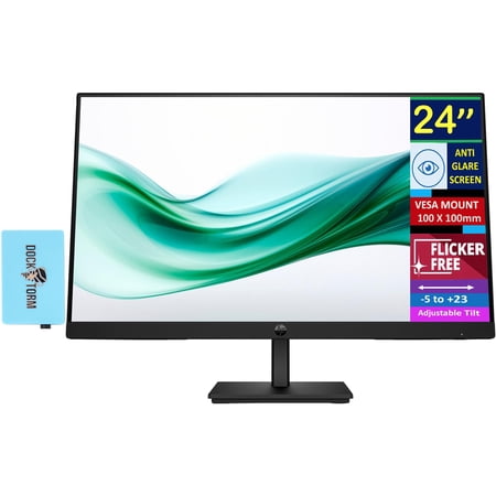 HP 24" FHD VA Monitor with 5 ms Response Time, Anti-Glare, Flicker Free, VESA Mount (100x100mm), HDMI, VGA & Dockztorm USB Port Expander, Black Color