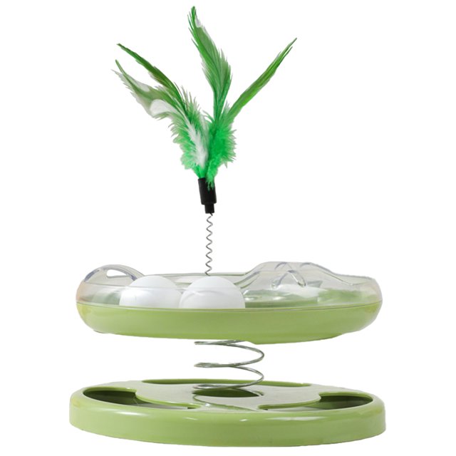 GloryStar Pets Cat Turntable Puzzle Toys Top Spring Feather Cat Balls Interactive Toys Fun Physical Exerciser For Indoor Cats