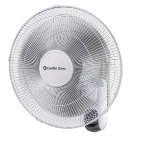 Comfort Zone 16" 3-Speed Quiet Wall Mount Fan with Remote Control, Timer and Adjustable Tilt, White