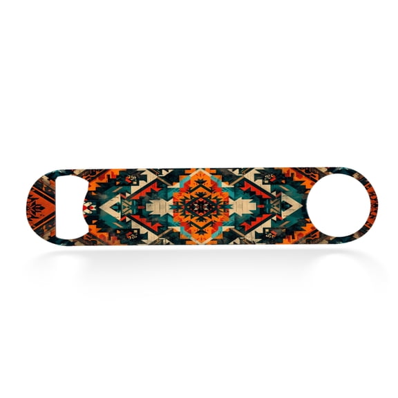 Flat Bottle Opener Heavy Duty Stainless Steel Bottle Opener Beer Flask Tools ​for Kitchen Bar Restaurant, 7 Inch - Symmetrical Geometric Pattern in Earthy and Cool Tones