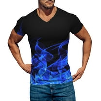 Patlollav Men T-Shirt Casual V-Neck Gradient Print Pullover Fitness Sports Short Sleeve Blouse