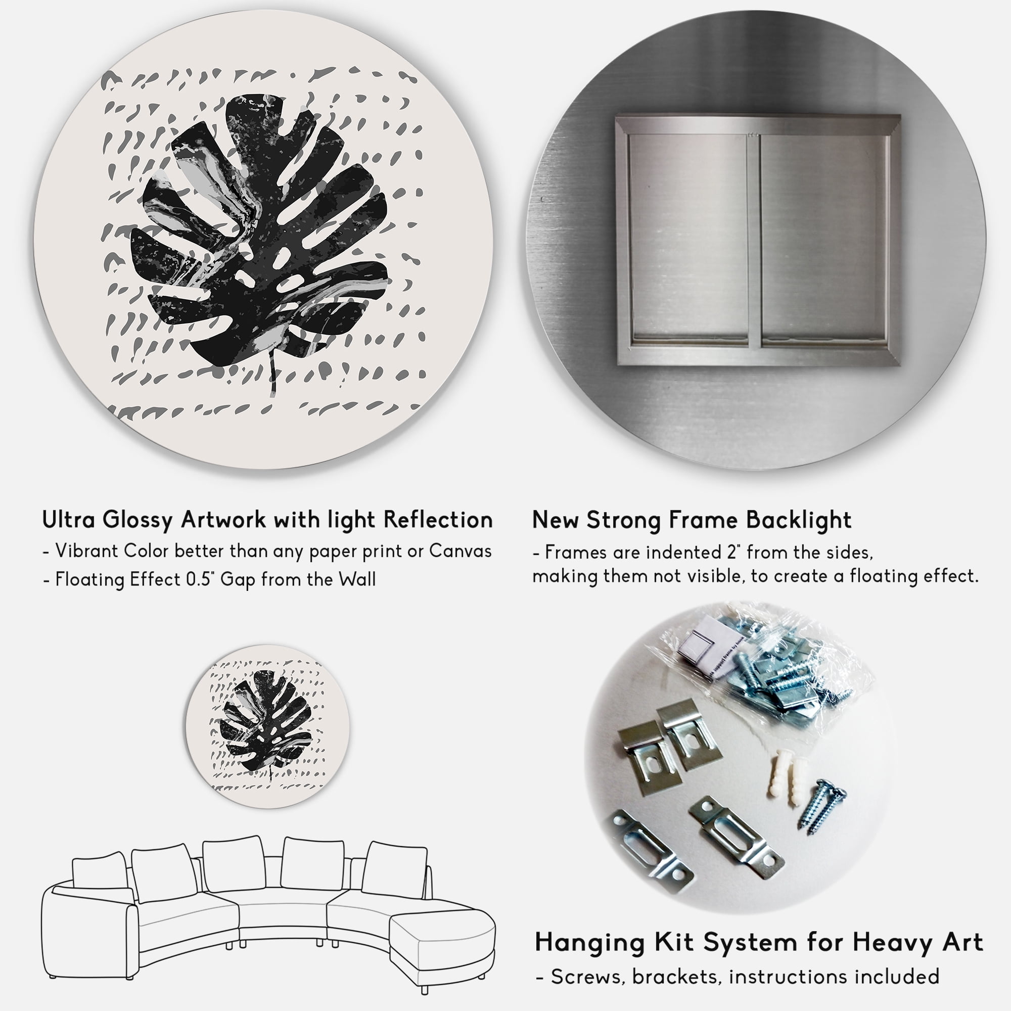 Designart 'Minimal Tropical Palm Leaf Over Grunge Texture' Tropical Circle Metal Wall Art 23x23 - Disc of 23