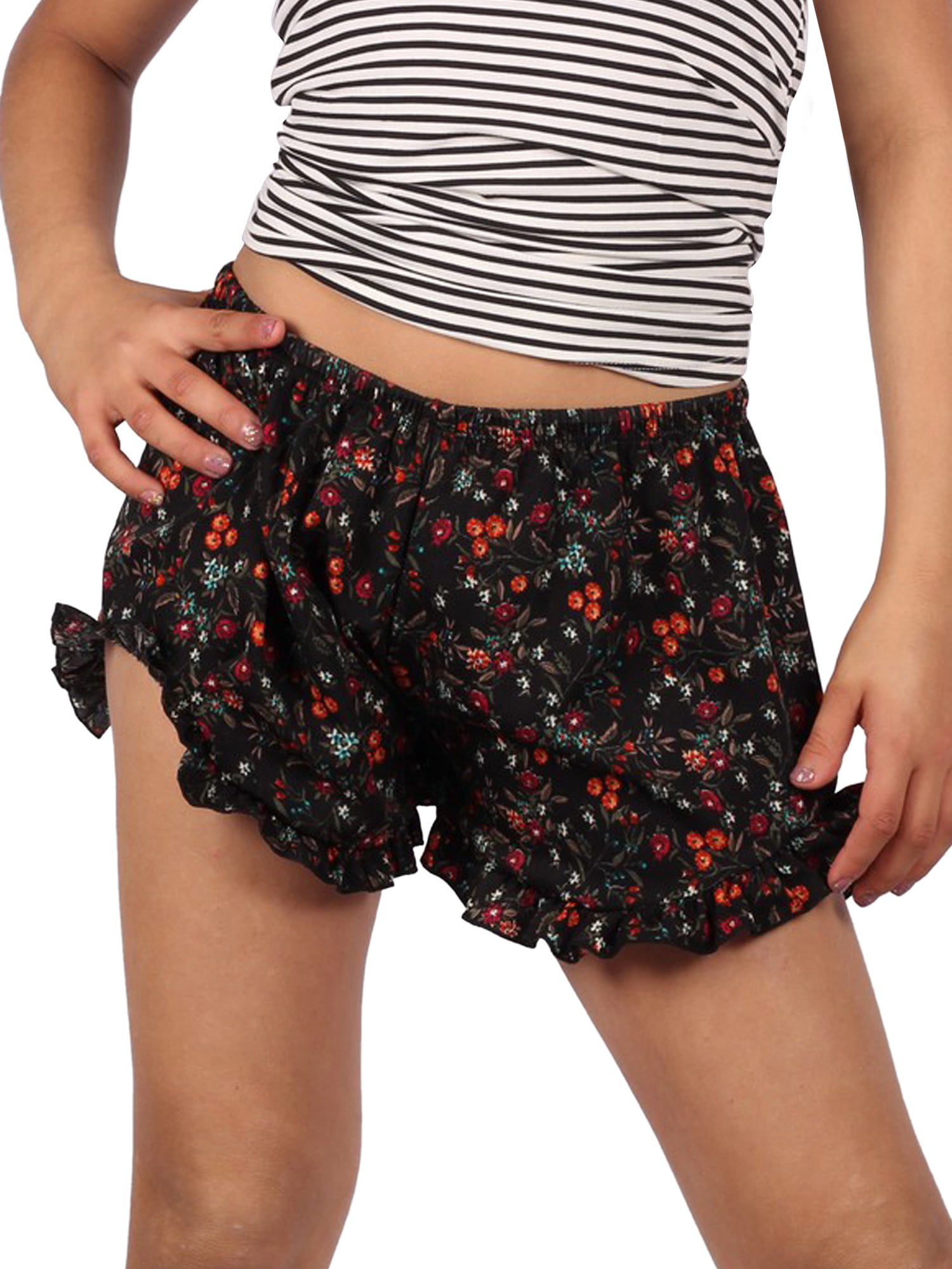 Lori & Jane Little Girls Black Red Floral Ruffle Summer Casual Shorts ...