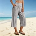 thumbnail image 6 of Womens Cotton Capris Lounge Yoga Pajama Cropped Pants Casual Wide Leg with Pockets Elastic Waist Workout Sweat Pants Summer Gray XL(XL), 6 of 9