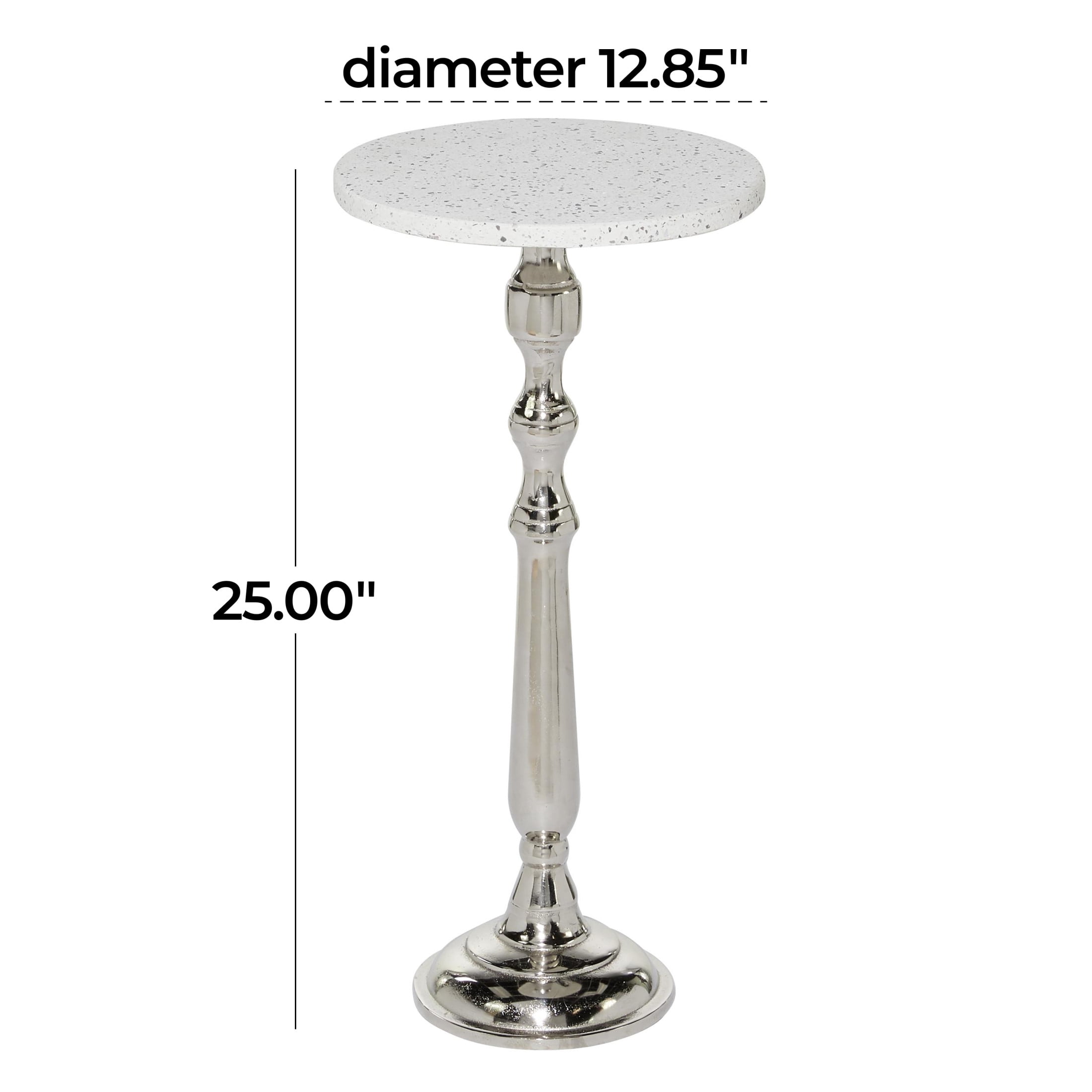 DecMode 13" x 25" Silver Terrazzo Stone Accent Table with White Marble Top, 1-Piece