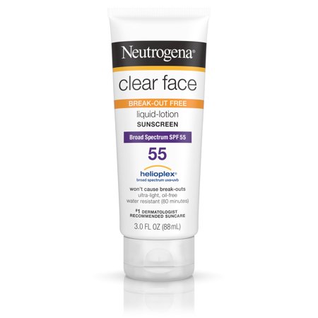 Neutrogena Clear Face Liquid Lotion Sunscreen For Acne-Prone Skin, Broad Spectrum Spf 55, 3  Fl.