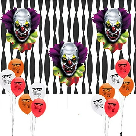 Creepy Carnival Evil Clown Cut Out And Balloons Room Decoration