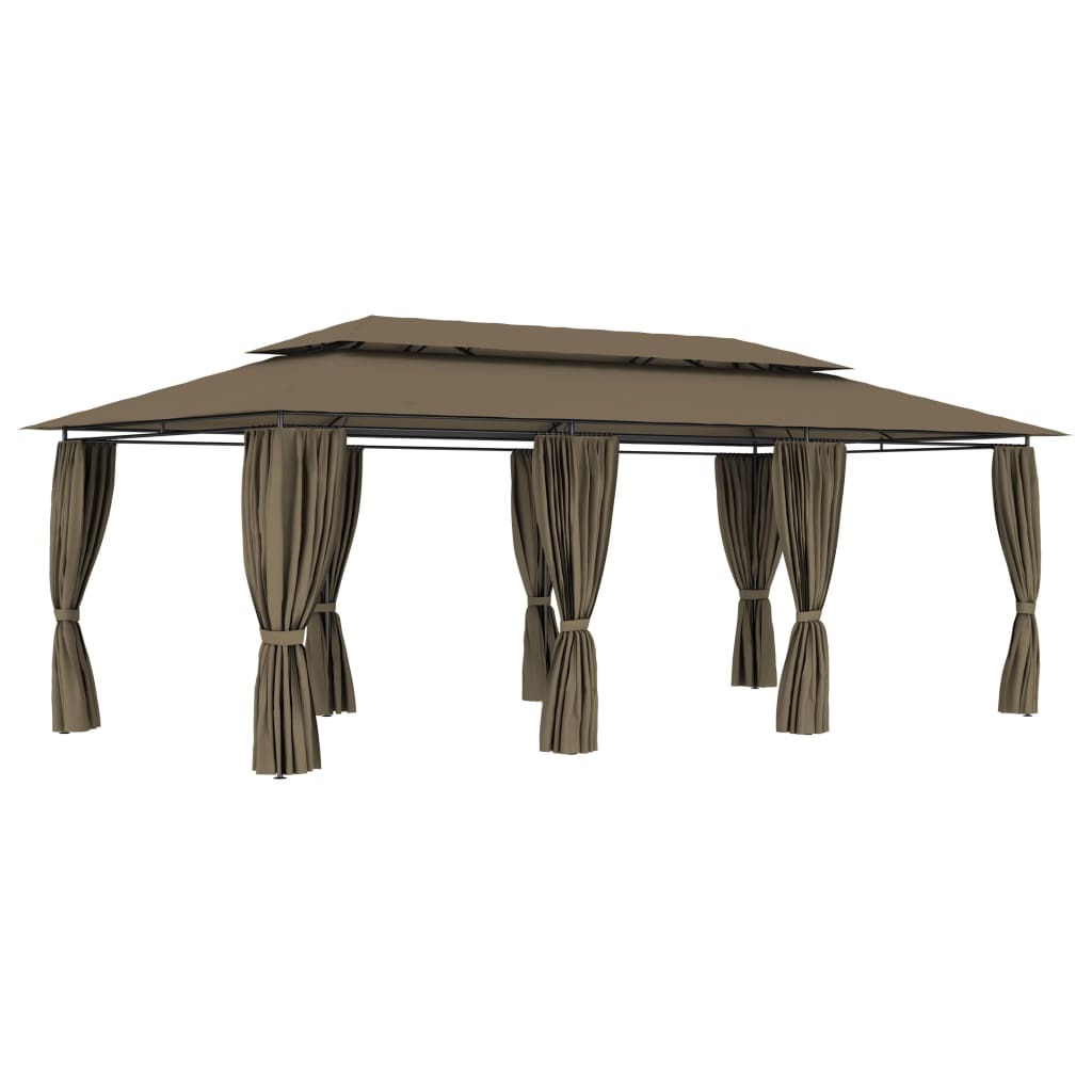 vidaXL Gazebo with Curtains 236.2"x117.3"x106.3" Taupe 0.6 oz/ft² ...