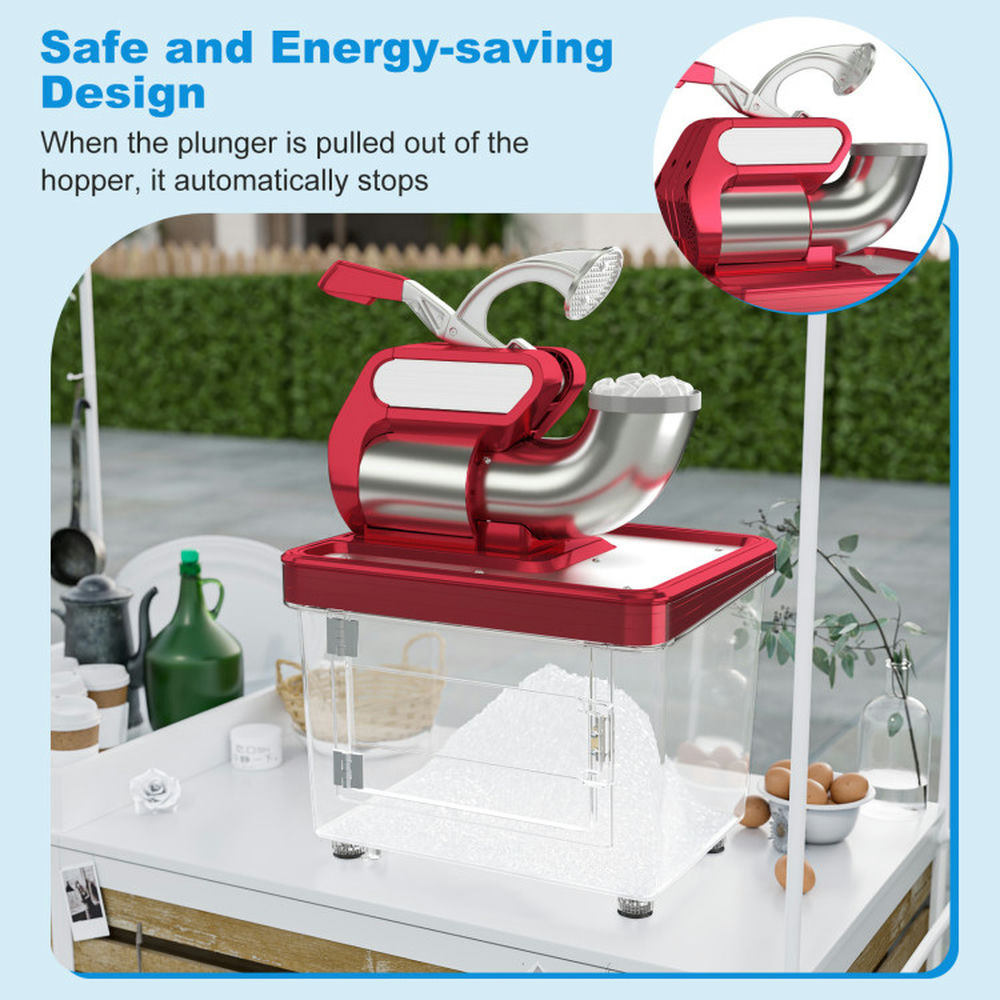 GVN 300W Commercial Ice Crusher with Dual Blades and Safety Switch-Red