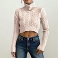 thumbnail image 2 of GPOECD Cropped Sweaters For Women Knit High Neck Pullover Short Ribbed Pattern Long Sleeve Soft Warm Winter Casual Turtleneck Top Light Pink,L, 2 of 5