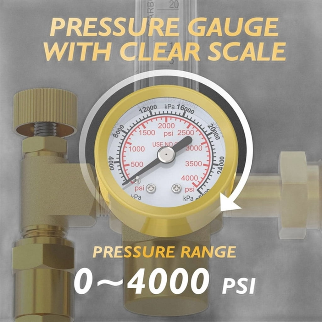 Industrial Argon CO2 Regulator Featuring 60 CFH Flowmeter And 4000PSI Gauges Regulators Valves Welding Accessory