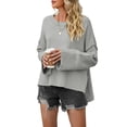 thumbnail image 2 of Women Crewneck Sweaters Bell-Style Sleeve Batwing Knit Tops Slouchy Soft Pullover Tops Gray XL, 2 of 9