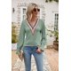 thumbnail image 1 of Camiseta holgada de manga larga con escote en V y encaje para mujer, con aberturas acampanadas, de color liso, para otoño (XXL, amarillo) S, verde frijol, 1 of 5