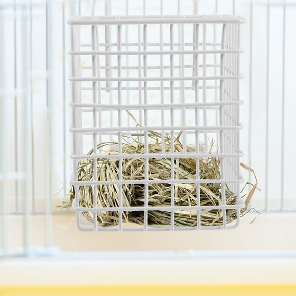 Siliaire 1Set White Iron Hay Feeder Square Mesh for Hanging Rabbit Cage Daily Use