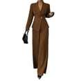 thumbnail image 2 of Women'S Elegant 2-Piece Outfit, Long Sleeve Blazer & Straight-Leg Pants Set Brown XL, 2 of 9