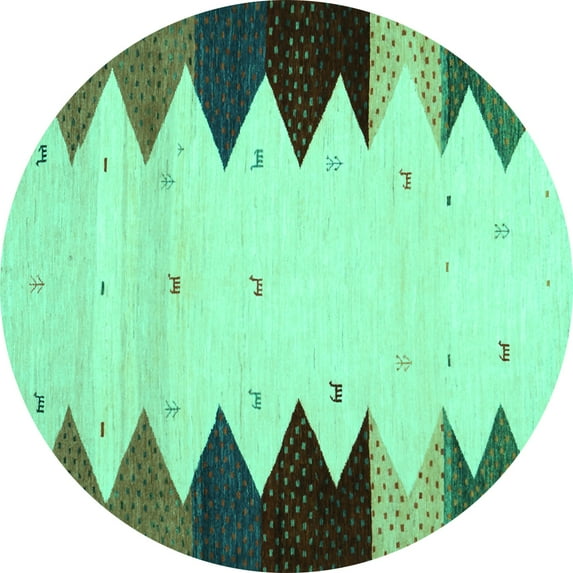 Ahgly Company Indoor Round Abstract Turquoise Blue Contemporary Area Rugs, 7' Round