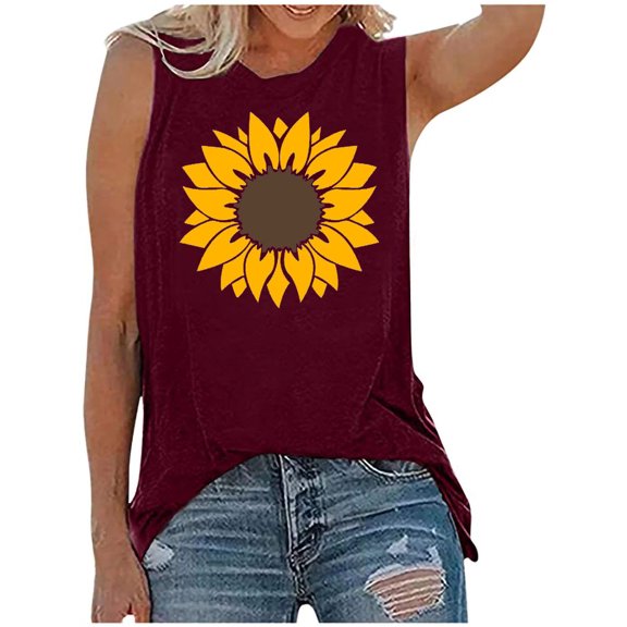 IROINNID Women's Summer Fashion Round-Neck Sleeveless Print Casual Tank Tops