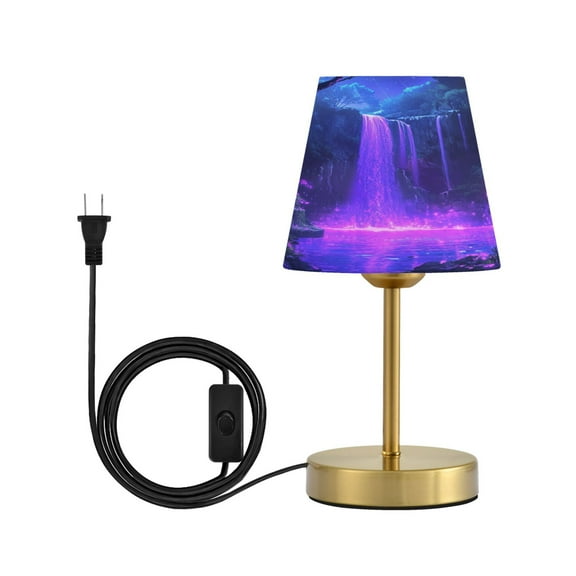 Modern Minimalist Cone Desk Lamp Antique Bronze Base & Linen Shade Bedside Table Lamp for Bedroom Living Room, Office, Dorm Purple Neon Waterfall Small