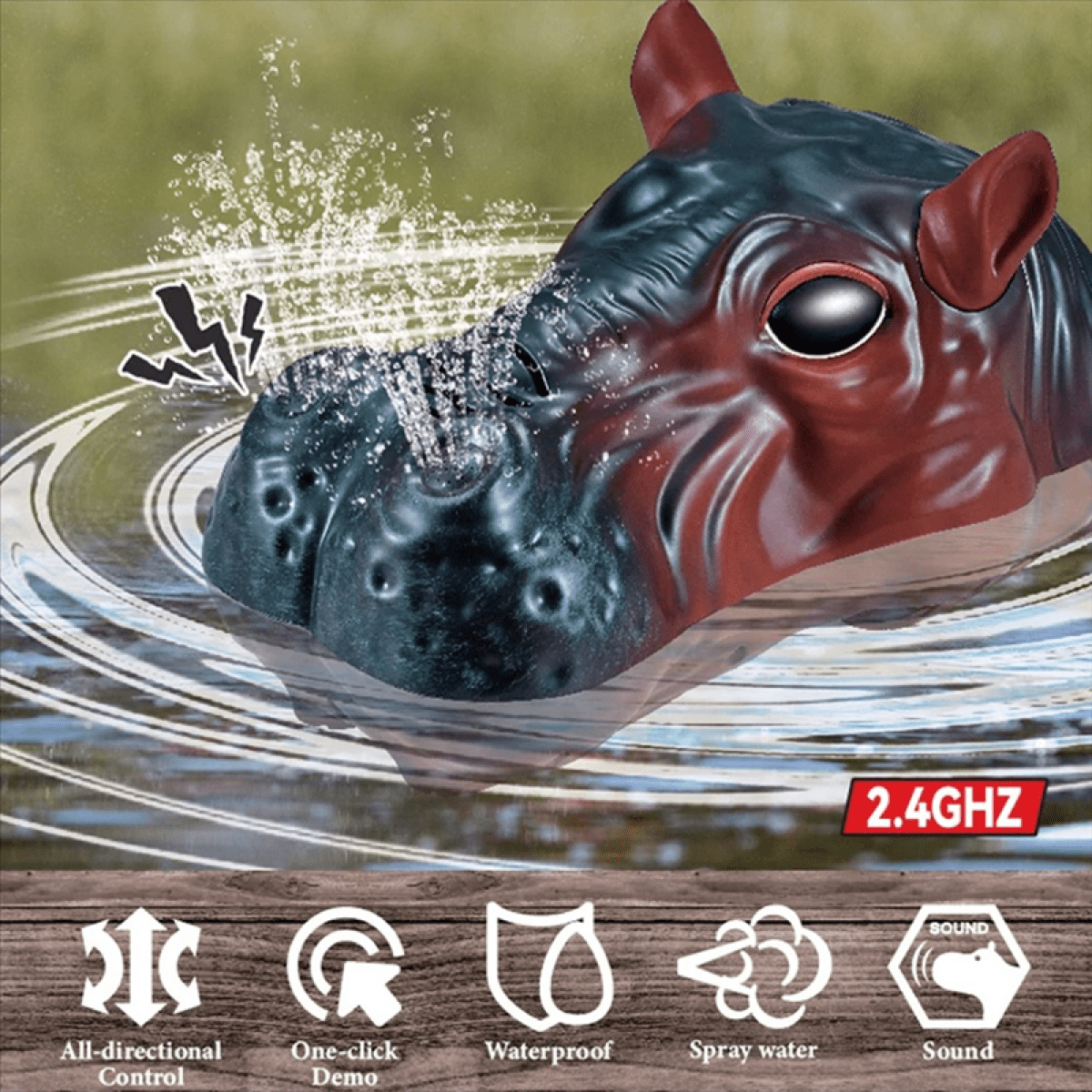 Remote Control Boat Hippo Toys for Pools 2.4GHz Twin Propeller Speed Boats with Water Spray Gifts for Kids Teen