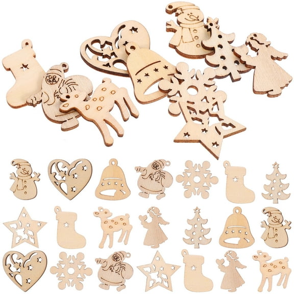 OFFIGAM 100Pcs Unpainted Xmas Wood Pieces in Different Shapes for Artists and