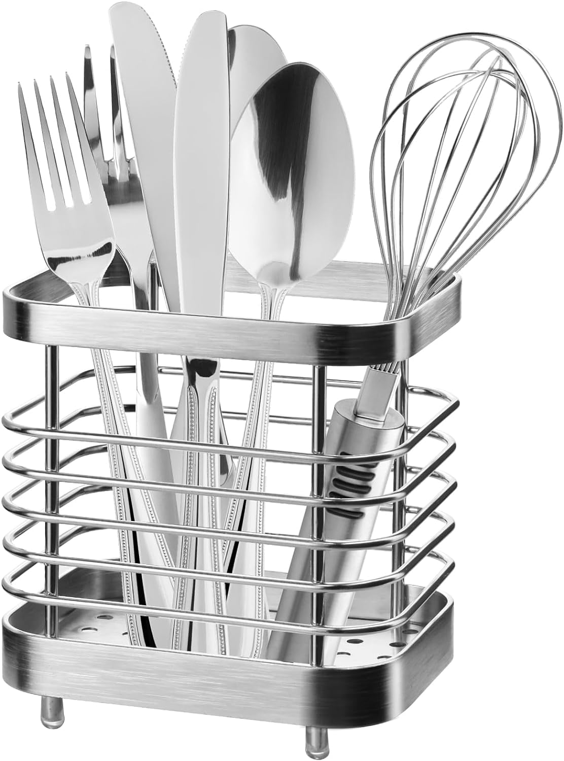 Samhe Utensil Holder, Stainless Steel Utensil Drying Rack with Detachable Base, Dish Drainer for Kitchen Counter, Silverware Cutlery Flatware Holder Forks, Knives, Spoons, Chopsticks Organizer