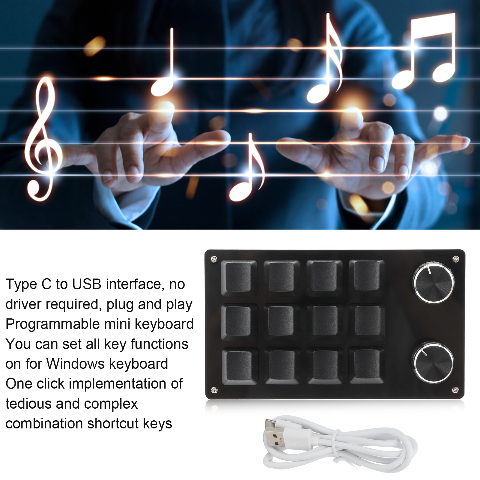 One Handed Macro Mechanical Keyboard 12 Key Multifunction DIY Programmable Keypad for Office Gaming Lab