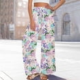thumbnail image 4 of Dress Pants Women Petite High Waisted Wide Leg Summer Beach Vacation Pants Boho Lounge Casual Palazzo Trousers, 4 of 7