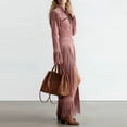 thumbnail image 5 of VEKDONE Tassel Midi Dress for Women Vintage Faux Suede Long Sleeve Slim Fit Dress Split Irregular Dress Western Maxi Dress Cowgirl Style Dresses Pink XXL, 5 of 8