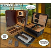 Prestige Import Group Manhattan XL Travel Cigar Humidor Case Set (Hygrometer, Ashtry, Cutter, Lighter, Humidifier) - Brown