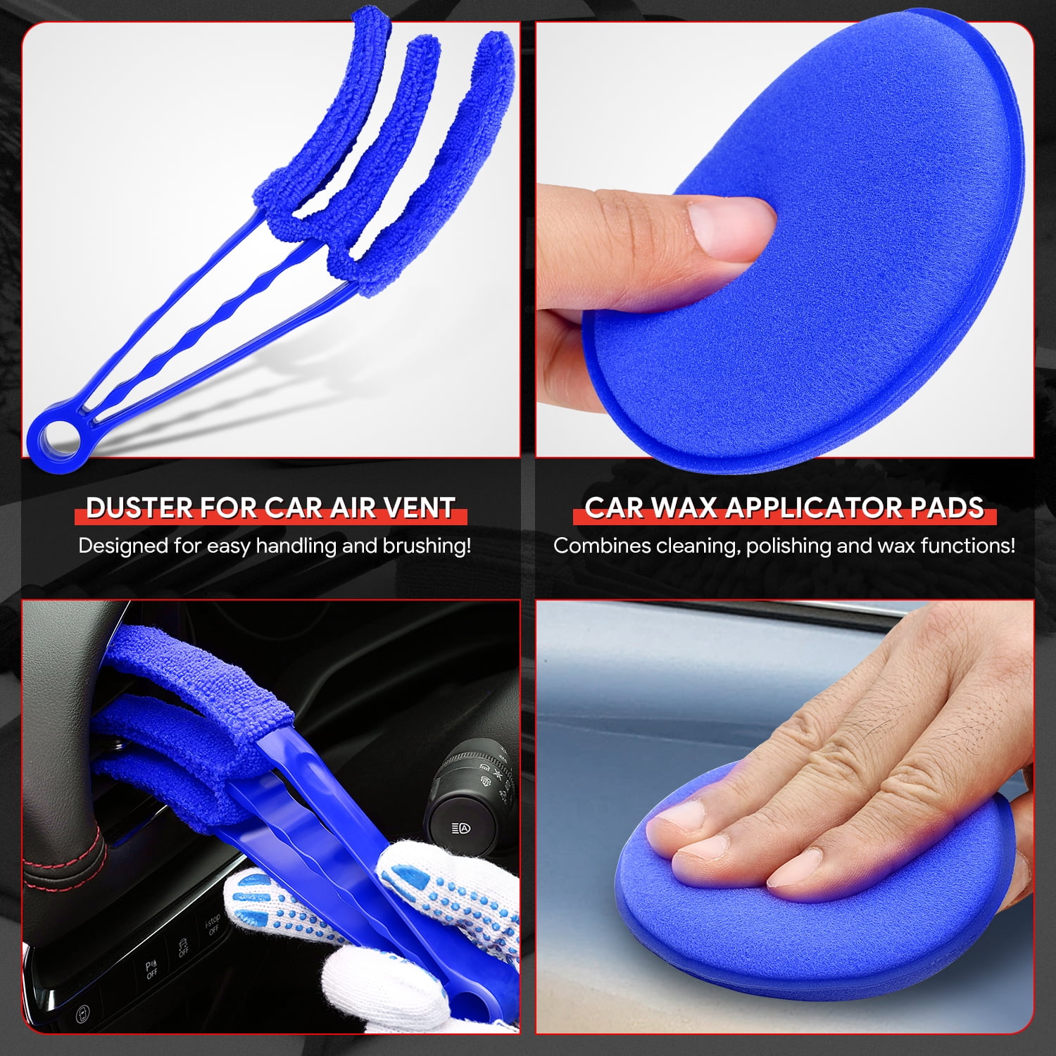 19-Piece Auto Wheel Dashboard Vent Car Wash Detailing Brushes Cleaning Tools Set Blue
