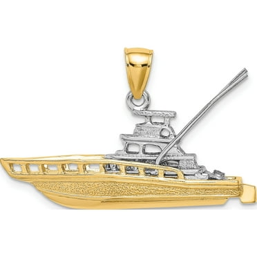 14K Two-Tone Textured 3-D Offshore Sportfishing Boat Charm (26.6 X 36.4) Made In United States k9152