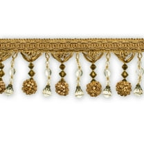 Beaded Pom Ball Tassel Fringe 4.5" Wide Polyester Trim Sold By The Yard - Gold