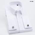 thumbnail image 3 of Camisa de hombre con gemelos franceses, mangas largas, corte entallado, botones ocultos, color liso, vestido de boda formal de alta gama para hombre, 3 of 5