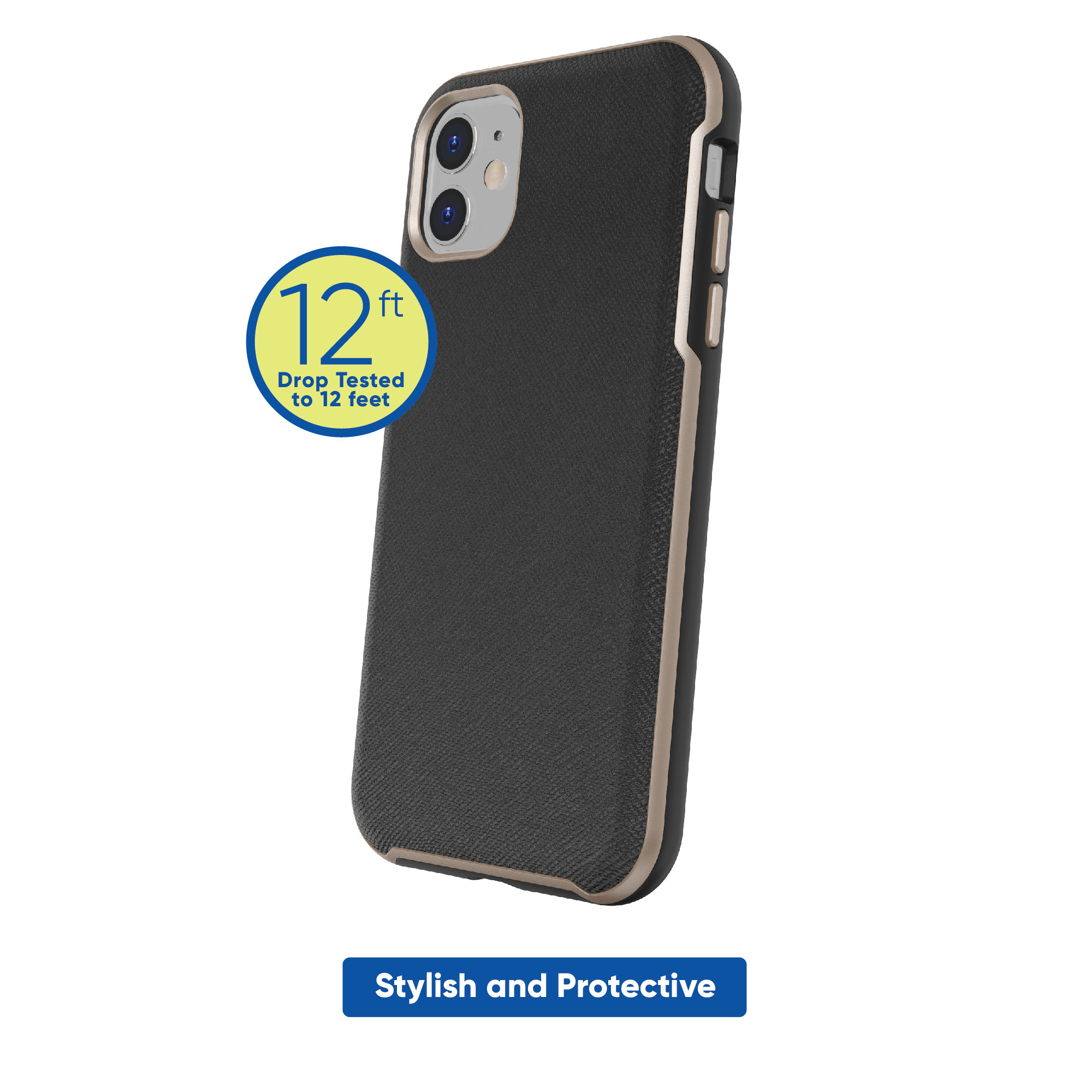 onn. Vegan Leather with Gold Metallic Trim Case for iPhone 11 / iPhone XR - Black