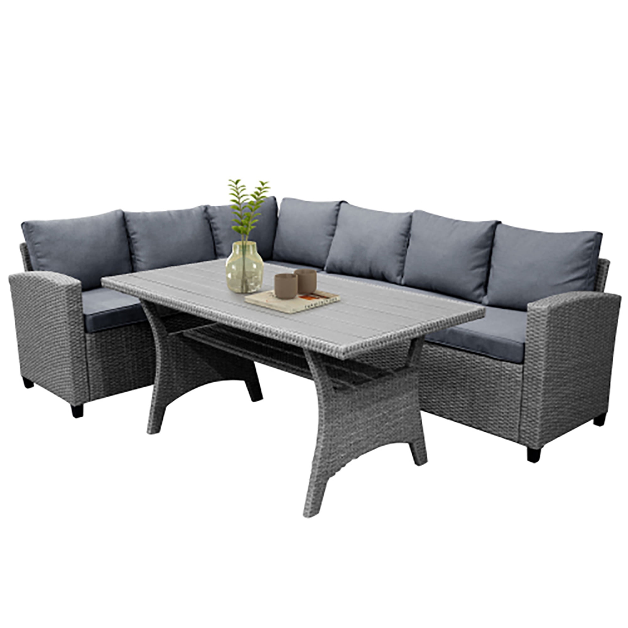 Kadyn Sectional Sofa, Patio Outdoor Furniture L Shape Sofa, Conversation Set All Weather Sectional Sofa Set with Table and Cushions, Gray Kadyn Sectional Sofa, Patio Outdoor Furniture L Shape Sofa, Conversation Set All Weather Sectional Sofa Set with Table and Cushions, Gray