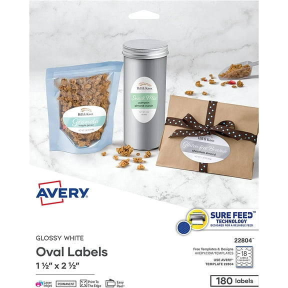 Printable Blank Oval Labels, 1.5" x 2.5", Glossy White, 180 Customizable Labels (22804)