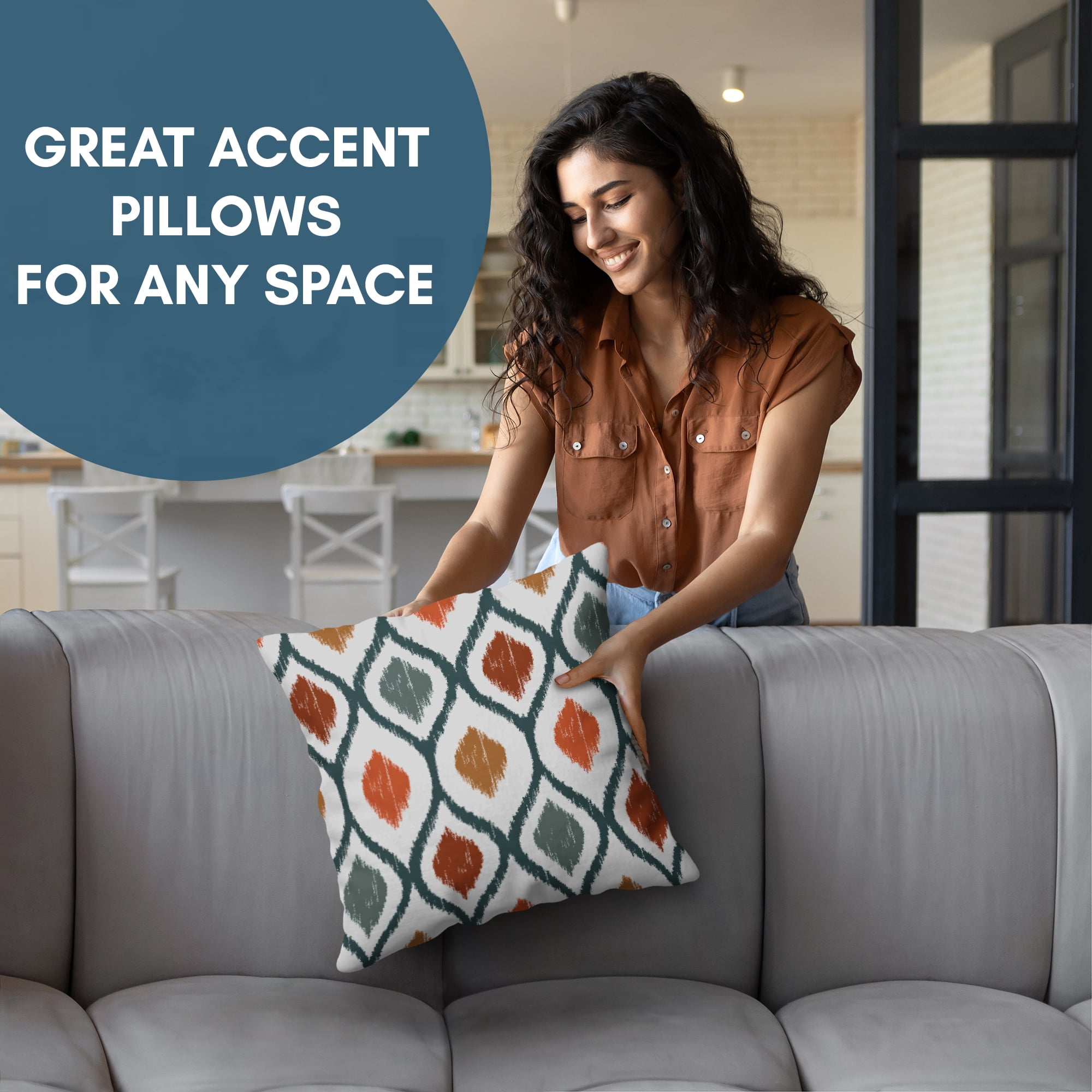 Americanflat 18"x18" Blue and Orange Diamond Pattern Design Throw Pillow with Premium Polyester